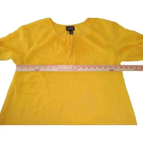 Nicole Miller Womens Top Yellow Short Sleeve Blouse Drawstring Neckline Size M - Picture 5 of 10